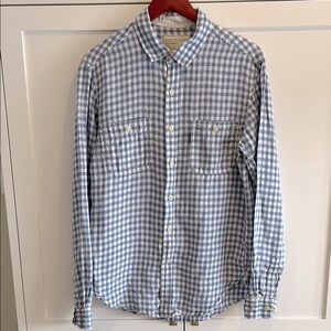 Khaki Richards Linen Blue Checkered Gingham Men's Shirt Size 3 (Medium)